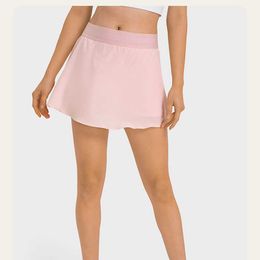 Lu lemen Outfits Safe Tennis Yoga Skirts Gym Golf Running Pleated Pantskirt Sexy Women Sports Fitness Shorts Pocket High Waist Skort