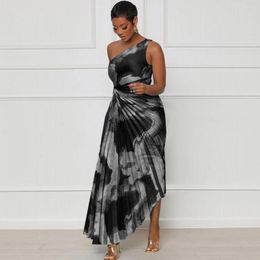 Ethnic Clothing African Dresses For Women Long Maxi Pleated Dress Irregular Tie Dye Skew Collar Backless Daily Evening Party