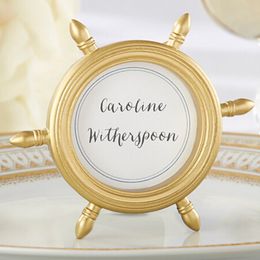 Tema náutico Gold Ship Wheel Photo Frame Plact Holder Wedding Favors Sovenir Party Gifts