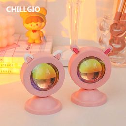 Night Lights CHILLGIO Mini Atmosphere Projector Light Photo Background Dawn Desk Night Led Room Decoration Portable USB Rainbow Sunset Lamp P230331