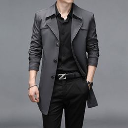 Men's Trench Coats spring and autumn high quality midlength men's trench coat British style casual fashion slim jacket 230331