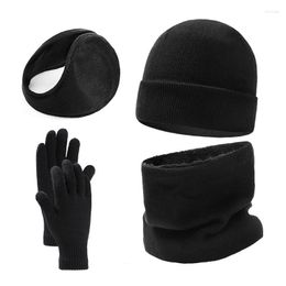 Motorcycle Helmets Winter Knit Four Piece Set Cycling Scarf Warm Hat Touch Screen Gloves Windproof Sport Balaclava Ear Cover