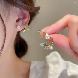 Stud Earrings Gifts Women Luxury Back Fashion Pearl Exquisite Jewellery Zircon Tulip Flower Hanging Earrin