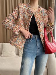 Women's Jackets Loose Fit Red Pockets Button Tweed Jacket O-neck Long Sleeve Women Coat Fashion Tide Spring Autumn 2023 M877