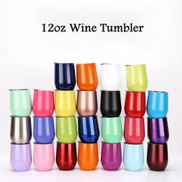 In Stock! 12oz Wine Tumbler Stainless Steel Beer Egg Shape Cup Double Wall Insulated Stemless Drinking Cups With Seal Lid Party Festival Gift B0016