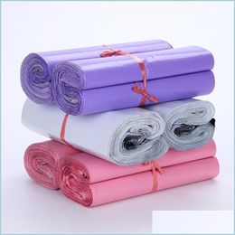 Packing Bags 100Pcs/Lot Plastic Mailer 17X30Cm Pink Purple White Envelopes Selfseal Adhesive Parcel Package Bag Drop Delivery Office Dhofb