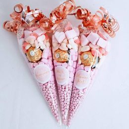 Gift Wrap 50pcs Candy Bag Wedding Birthday Party Favors Candy Cellophane Cone Storage Bags Girl 1st Birthday Decorations Organza Pouches 230331