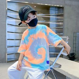 T-shirts New Summer Fashion Boys T-shirts Tie-Dye Korean Short Sleeve Streetwear Boys Clothes Tshirt Top Tees Size 4 5 7 9 11 13 14Years AA230330