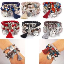 Charm Bracelets 4pcs/ Set Retro Multilayer Bracelet Crystal Tassels Adjustable Jewellery Ethnic Beaded