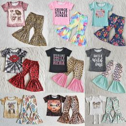 New Fashion Baby Girls Designer Clothes Kids Fall Girls Short Sleeve Bell Bottom Outfits Toddler Girl Clothes Set Wholesale Hot R231127