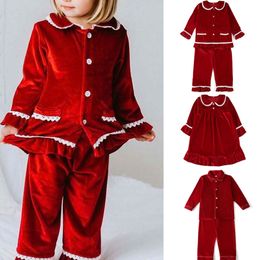 Pajamas Baby Christmas Pajamas Set Winter Velvet Red Lace Custom Pajamas Children's Boys and Girls' Pajamas 230331