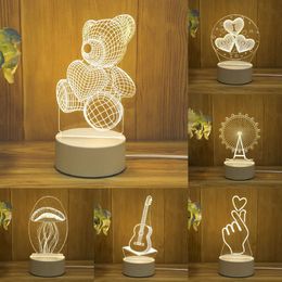 Night Lights 3D Acrylic LED Night Light Eye Protection Table Bedside Bedroom Birthday Party Decoration Decor Holiday Light Lamp P230331