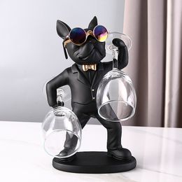 Decorative Objects Figurines KungFu Bulldog Butler Creative Wine Glass Holders Resin Dog statue Rack Stand for Table Desk Dcor Kitchen Bar 230330