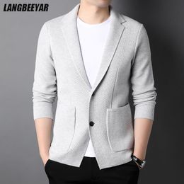 Men's Sweaters Top Grade Wool 5 Brand Fashion Knit Korean Style Cardigan Men Slim Fit Sweater Casual Solid Coats Jacket Mens Clothes 2023 230331