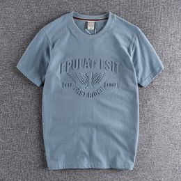 Men's T-Shirts Summer Short Sleeve O-neck 3D Letter Printed T-shirt Men's Fashion Retro Pure Cotton Washed Old Loose Couples Casual Tops 230331