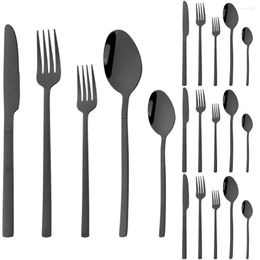 Dinnerware Sets 20Pcs Black Set Knife Dessert Fork Spoon Cutlery High Quality Stainless Steel Flatware Western Kitchen Tableware