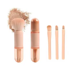 Makeup Brushes Ladies 4 In 1 Portable Travel Brush Set. Lip Eyeshadow Foundation Blending Powder Retractable MiniMakeup