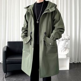 Men's Trench Coats Privathinker Autumn Solid Colour Oversized Long Jacket 2023 Fashion Big Pocket Hooded Male Clothing 230331