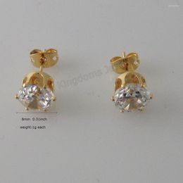 Stud Earrings CUTE YELLOW GOLD PLATED CZ ZIRCON STONE SHAPE DIAMETER 8 MM 0.31" EARRING