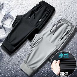 Men's Pants Ice Silk Sports Long Pants Men's Loose All-match Trend Ultra-thin Elastic Drape Leggings Casual Pants W0325