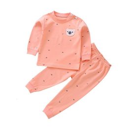 Pajamas 0-2T born Clothing Set Baby Boys Girls Set Solid Color Pajamas Cute Bear Patch Toddler Cotton 0-3-6-12-24M Home Clothing 230331