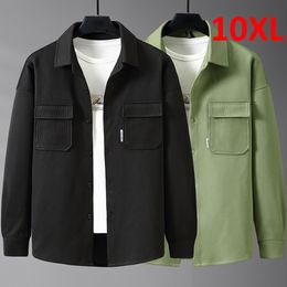 Men's Casual Shirts Plus Size 8XL 10XL Men's Green Shirt Jacket Autumn Long Sleeve Men's Fashion Leather Jacket Large Size 8XL 10XL 230331