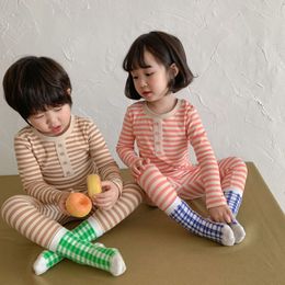 Pyjamas Korean Children's Elastic Underwear Set Baby Autumn Clothing Pants Spring Stripe Boys and Girls' Pyjamas Home Service 230331