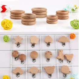 Baby Teethers Toys Kovict 5Pcs Beech Cartoon Clip Wooden Ring Pacifier Chain DIY Crafts Gift Toy Accessories 230331