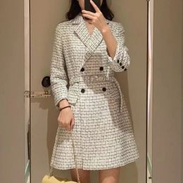 Casual Dresses Kuzuwata Japanese Stripe Robe Femme Autumn Winter Women Suit Style Vestidos Double Breasted Slim Waist Belt Dress 230331