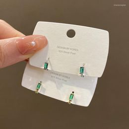 Stud Earrings JWER Simple Silver Colour Rectangle Zircon Hoop Mini Circle Green Stone Second Hole Cartilage Earring Button Jewellery