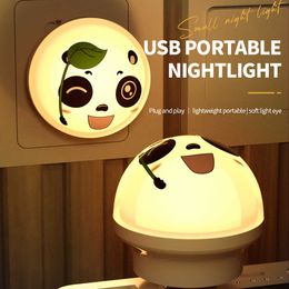 Night Lights Cute Panda LED Night Light Portable USB Plug Mini Book Lights White/Warm Light Reading Lamp for Laptop Keyboard Lighting P230331