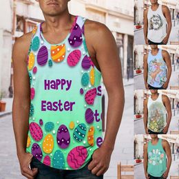 Men's Tank Tops Mens Summer Easter Fashion Casual 3D Digital Printed Vest Tall Shirt