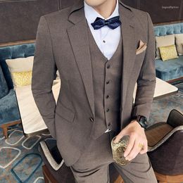 Men's Suits (Jacket Vest Pants) Men's Business Male Three-piece Full Dress Suit Groom's Wedding Fashion Tuxedo Leisure Blazers