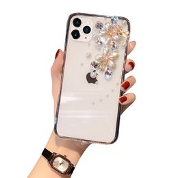 Pearl Flower Rhinodrill Cell Phone Cases Ultra Transparent TPU Back Cover For Apple IPhone14 Promax XR13 12 Pretty Girl Luxury 3D Phone Case Pure Color Shockproof