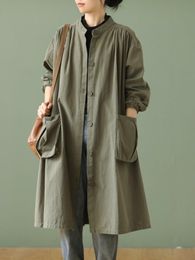 여자 트렌치 코트 가을 바람막이 중간 길이의 레트로 느슨한 스탠드 칼라 길이 레슬러리 캐주얼 재킷 코트 230331