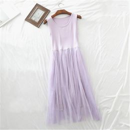 Casual Dresses 2023 Sexy Spaghetti Strap Patchwork Mesh Dress Spring Summer Women Gauze Lace Tank Basic Sundress Party Vestidos Y3296