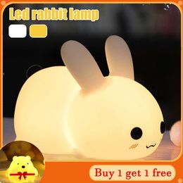 Night Lights Rabbit Silicone Touch Lamp Night Light USB Rechargeable Bedside Light 2 Color Rabbit Pat Night Light Xmas New Year Gift For Kids P230331