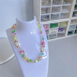 Pendant Necklaces 2023 Fashion Women Bohemian Double Layer Geometric Colorful Butterfly Hearts Glass Beads Splicing Choker Necklace Jewerly