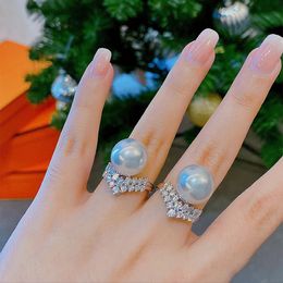 Fine Finger Ring Pearl Zircon 925 Sterling silver Engagement Wedding Band Rings for Women Bridal Birthday Party Jewellery Gift