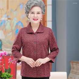 Women's Blouses Elderly Women Autumn Old-age Mother Tops Long Sleeve Printed Shirt Grandmother Spring Thin Cardigan Coat