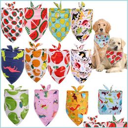 Dog Apparel Accessory Summer Pet Cat Bandana Collar Adjustable Neckerchief Triangle Neck Scarf Tropical Fruit Pattern Saliva Towel P Dhder