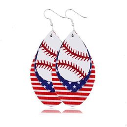 Party Favour New Fashion Independence Day Women Dangle Earrings Jewellery Gifts Baseball Football Softball Sport Pu Leather American Fl Dh49H