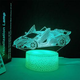 Night Lights 3D Illusion Lamp USB LED Race Car Night Light 7 Colour Changing Bedroom Decor for Men Boys Sports Racing Car Toy Kid Xmas Gifts P230331