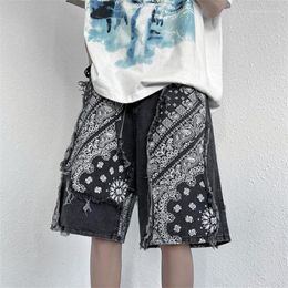 Джинсы модные Hi Street оверсайз шорты в стиле хип-хоп с банданой в стиле пэчворк мужские летние джинсовые шорты свободного покроя