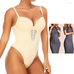 Womens Shapers Fajas Colombianas Thong Underwear Lace Shapewear Bodysuit Slim Body Shaper Women V-collar Corset Open Crotch Lingerie