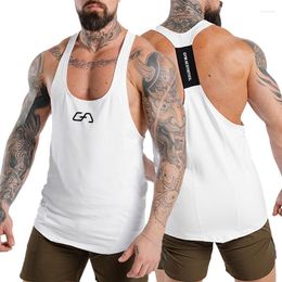 Men's Tank Tops Summer Men's Y Back Gym Stringer Top Cotton Bodybuilding Sleeveless Man Fitness Muscle Workout Vest Aesthetic