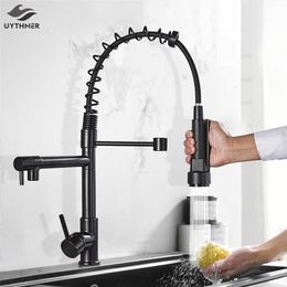 Kitchen Faucets Uythner Brass Kitchen Faucet Vessel Sink Mixer Tap Spring Dual Swivel Spouts and Cold Water Mixer Taps Bathroom Faucets 230331
