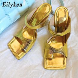 Sandals New Design Women Slipper Elegant Square Toe High Heels Sandal Quality Outdoor Slip on Dress Shoes 230316