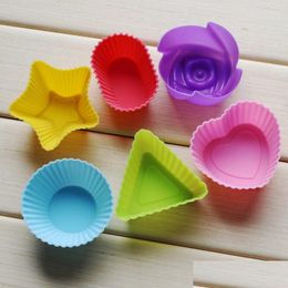 Baking Moulds 1 Setis6Pcs Rose Star Heart Flower Sile Cake Muffin Chocolate Cupcake Case Tin Liner Cup Mold Mod Drop Delivery Home G Dhk2U