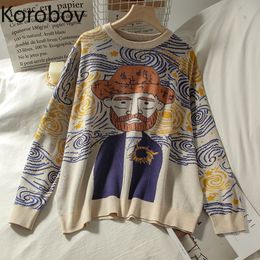 Women's Sweaters Korobov Harajuku Cartoon Women Vintage O Neck Long Sleeve Female Pullovers Autumn Chic Streetwear Sueter Mujer 230331